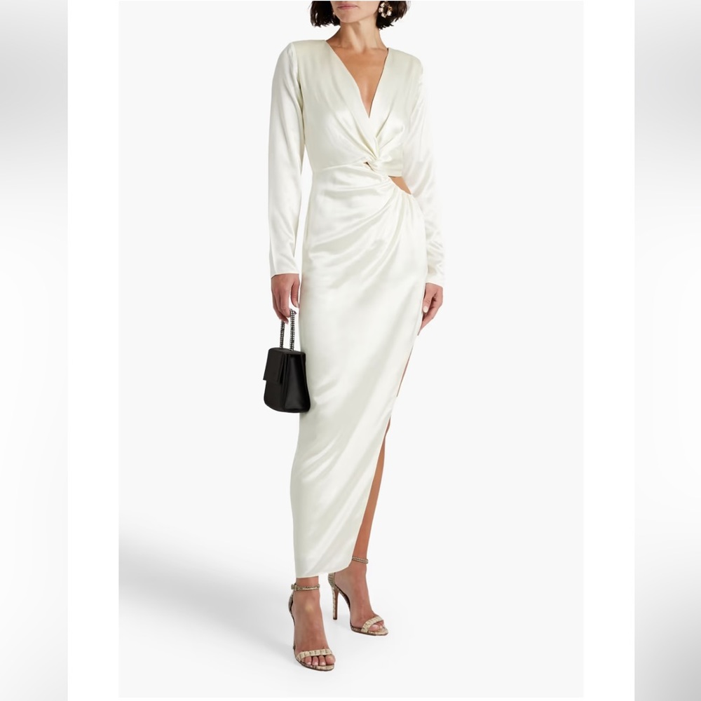 Nicholas Alezia twist front cutout satin white bridal dress